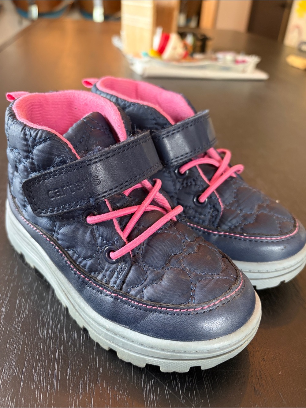 Carter's Navy and Pink Camso Quilted High-Top Boots